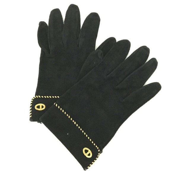 Christian Dior CD Logo Black Suede Leather Gloves /7S1107 - Picture 1 of 8